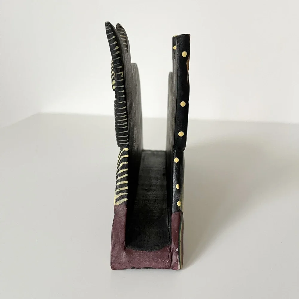 Wooden Cat Carved Painted Napkin Letter Holder Polka Dot Folk Art Halloween Fall